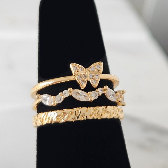 Dainty Butterfly Gold Boho 3-ring set, Charmed Aroma Wanderlust Collection - Picture 3 of 5